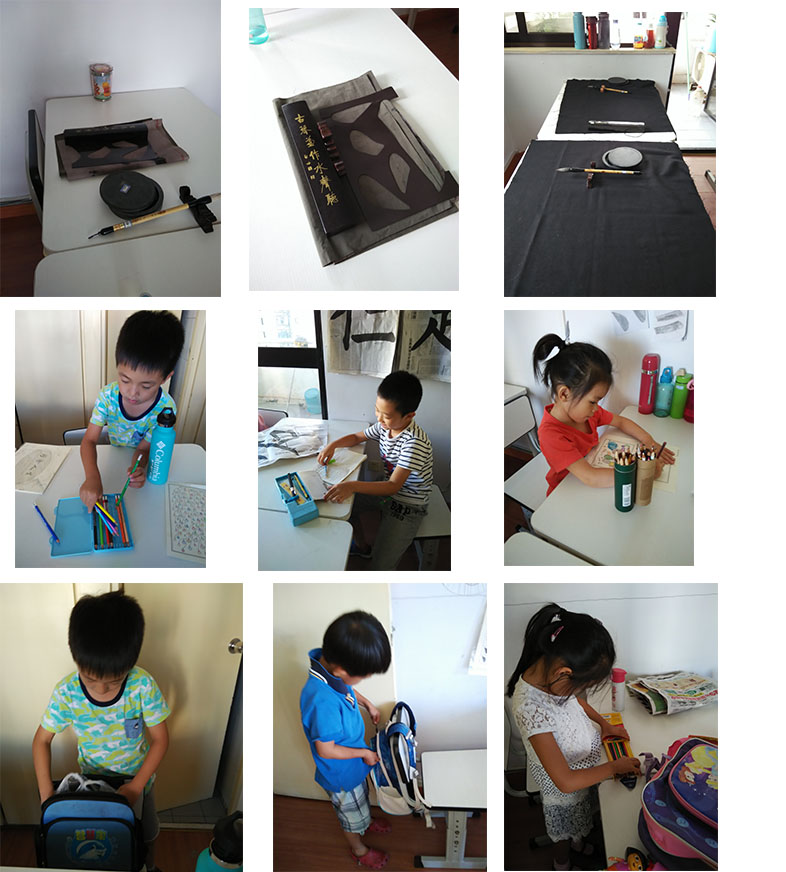 學習自己收拾文具，上學不用父母操心，我們爭取朝快又好的目標努力。