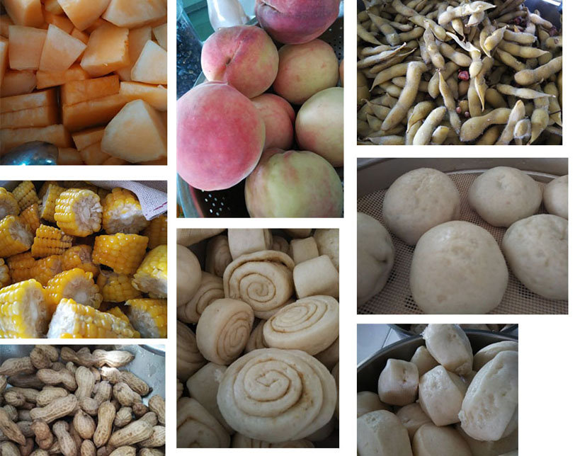 這些都是應季的瓜果，以及老師們自己做的愛心花卷和豆包，好吃美味極了