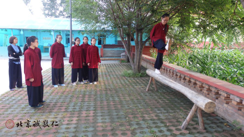 太極三寶步步禪，學員在平衡木上體會貓步的妙用。